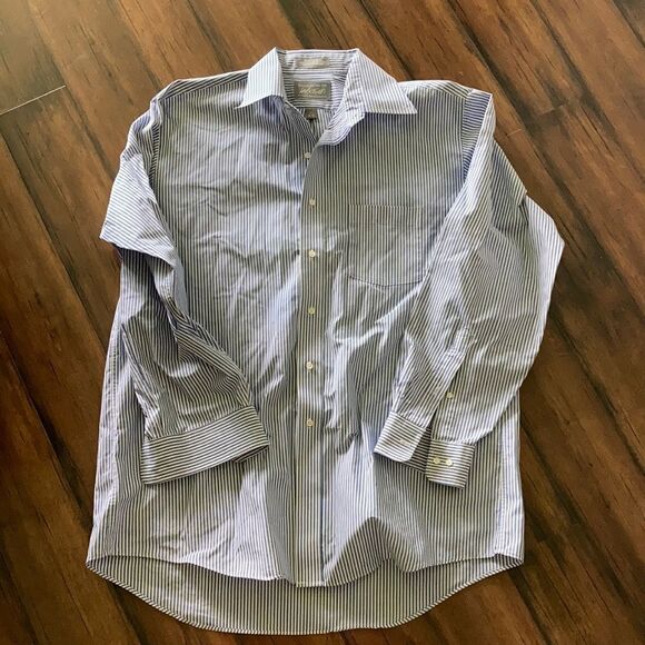 NEW Men’s Lord & Taylor Blue and White Pinstripe Button Down Dress Shirt 17 Neck - Picture 1 of 5